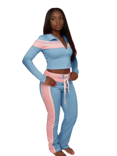 Women Fashion Sexy Printed Stitching Bra Long Sleeve Jacket Adjustable Buckle Strap Pants Three-Piece Set