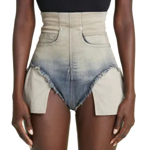 Women Fashion Sexy Stitching Gradient Color Denim Shorts