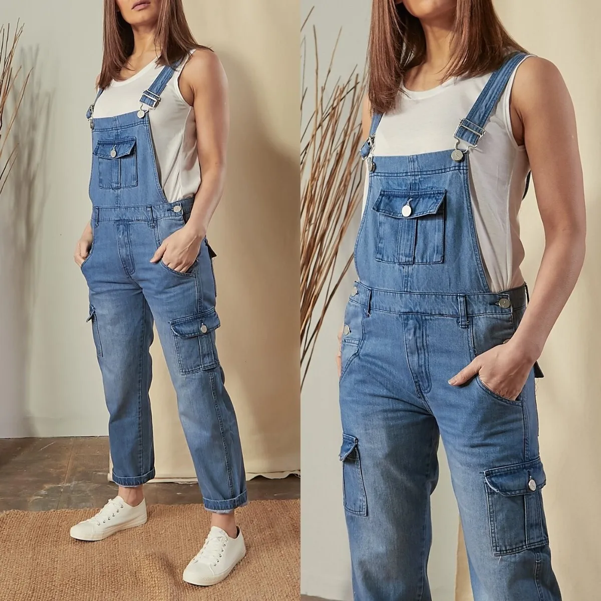 Women Fashion Casual Wish Multi-Pocket Denim Overalls