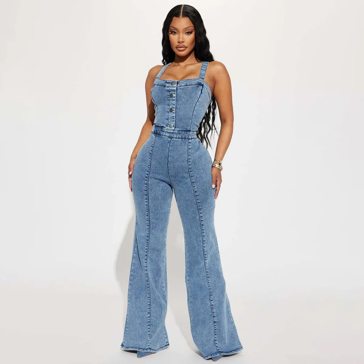 Women Fashion Casual Sexy Strap Denim Jumpsuits