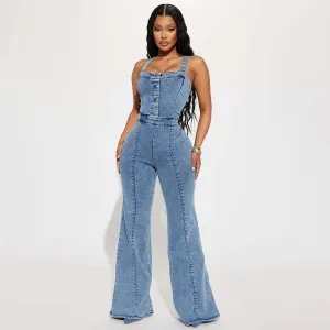 Women Fashion Casual Sexy Strap Denim Jumpsuits