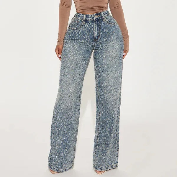 Women Fashion Casual Washed Crooked Straight Jeans