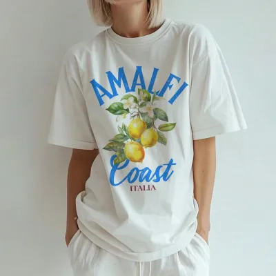 Women Fashion Casual Fruit Lemon Printed Round Neck Short-Sleeve T-Shirt