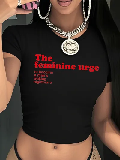 Women Fashion Sexy Print Short-Sleeve Slim-Fit Crop Top T-Shirt
