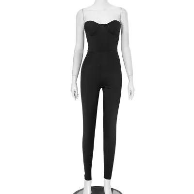 Women Fashion Sexy Solid Color Tube Top Tight Jumpsuits