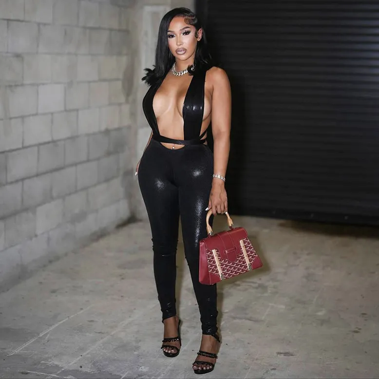 Women Fashion Sexy Solid Color Strap Backless Tight High Waist Jumpsuits