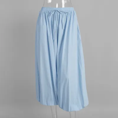 Women Fashion Casual Solid Color Cotton Wide Leg Loose Bloomers Pants