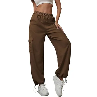 Women Fashion Casual Solid Color Loose Drawstring Pants