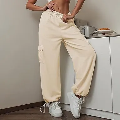Women Fashion Casual Solid Color Loose Drawstring Pants