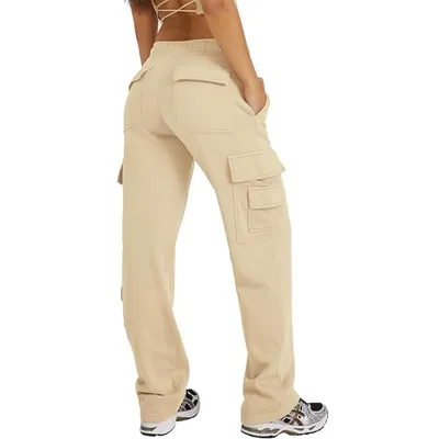 Women Fashion Casual Solid Color Multi-Pocket Loose Pants