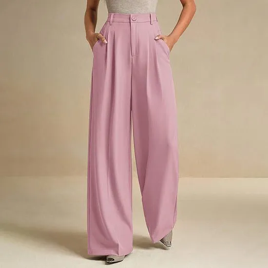 Women Fashion Elegant Solid Color High Waist Pants