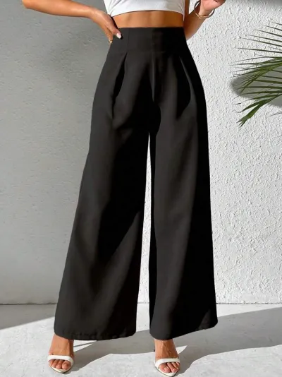 Women Fashion Elegant Solid Color High Waist Wide Leg Pants