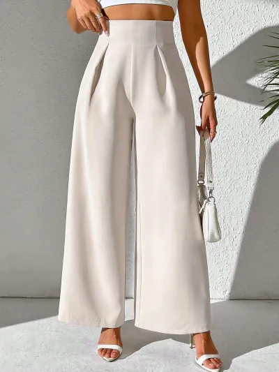 Women Fashion Elegant Solid Color High Waist Wide Leg Pants