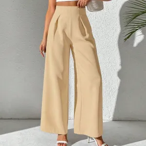 Women Fashion Elegant Solid Color High Waist Wide Leg Pants