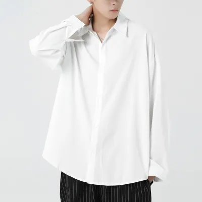 Men's Casual Solid Color Square Neck Long-Sleeve Loose Shirts