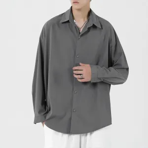 Men's Casual Solid Color Square Neck Long-Sleeve Loose Shirts