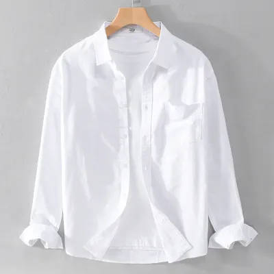 Men's Casual Solid Color Lapel Long-Sleeve Thin Breathable Shirt