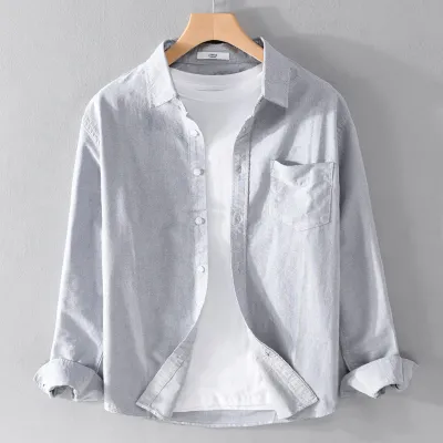 Men's Casual Solid Color Lapel Long-Sleeve Thin Breathable Shirt