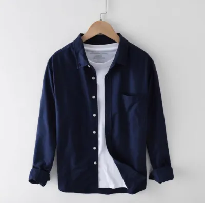 Men's Casual Solid Color Lapel Long-Sleeve Thin Breathable Shirt
