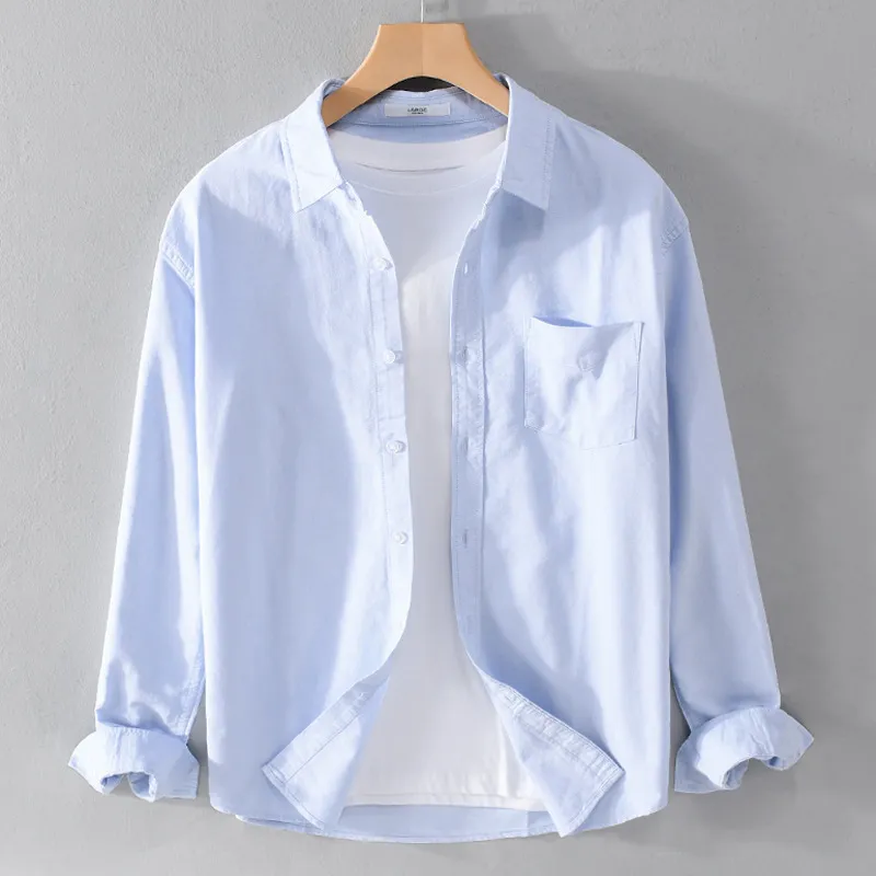 Men's Casual Solid Color Lapel Long-Sleeve Thin Breathable Shirt