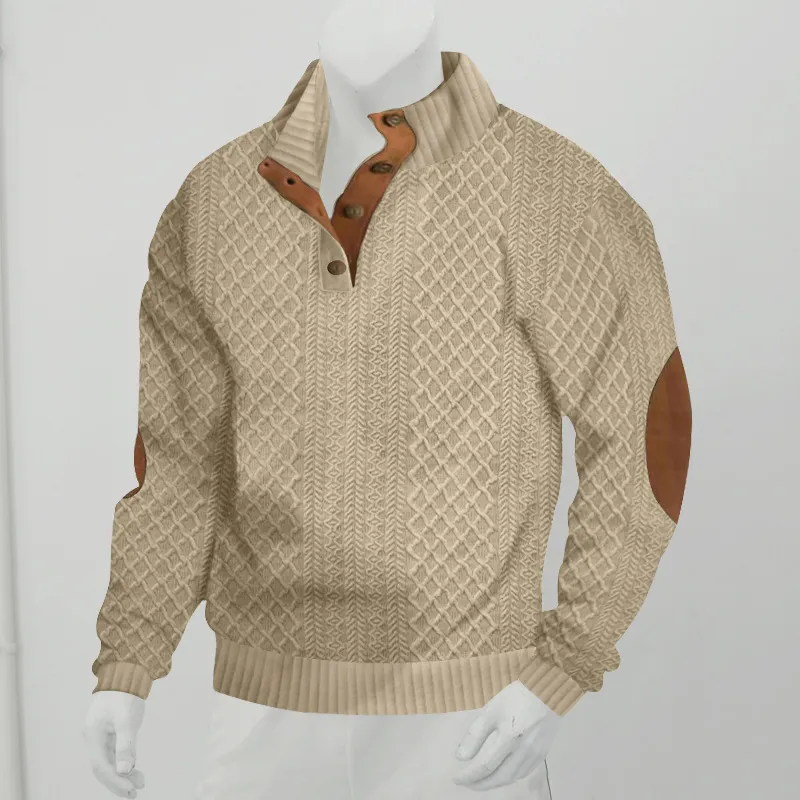 Men's Fashion Jacquard Vertical Collar Long Sleeve Slim Fit Sweater