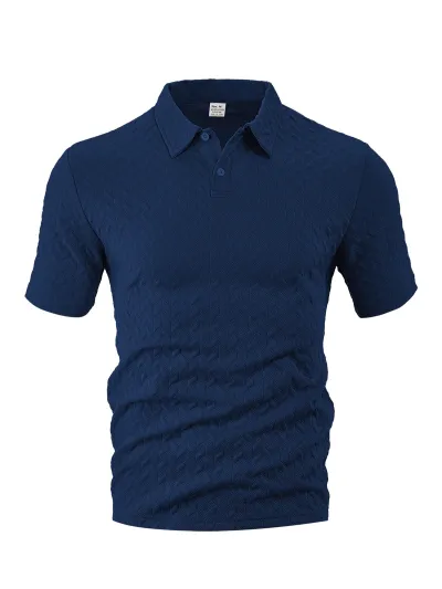 Men's Casual Solid Color Thin Breathable Jacquard Lapel Short Sleeve Polo Shirt