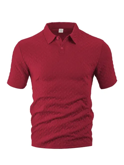 Men's Casual Solid Color Thin Breathable Jacquard Lapel Short Sleeve Polo Shirt