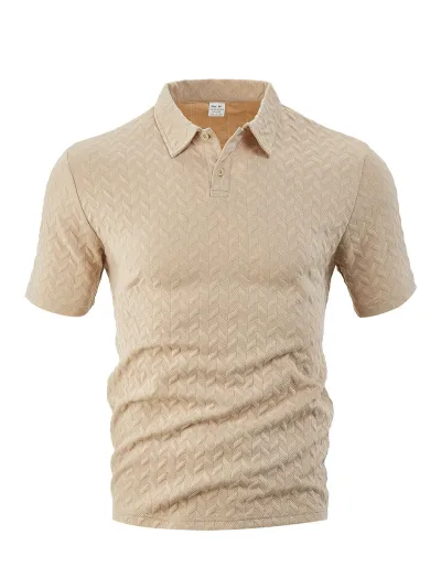 Men's Casual Solid Color Thin Breathable Jacquard Lapel Short Sleeve Polo Shirt