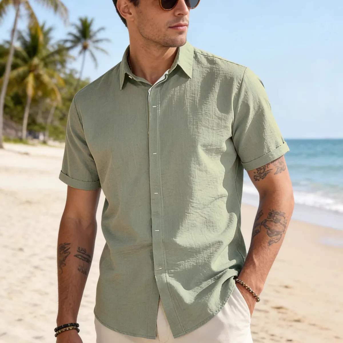 Men's Fashion Casual Solid Color Lapel Cardigan Long Sleeve Shirt