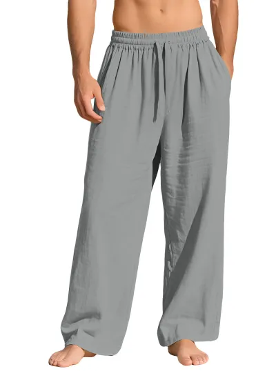 Men's Casual Linen Loose Fit Solid Color Pocket Pants
