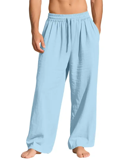 Men's Casual Linen Loose Fit Solid Color Pocket Pants
