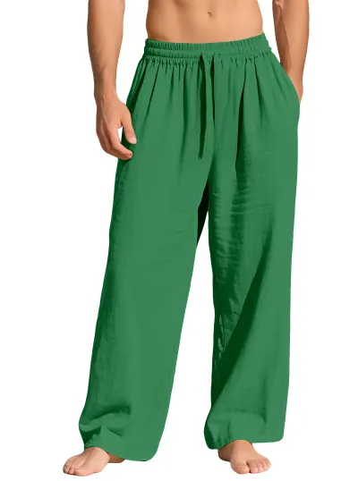 Men's Casual Linen Loose Fit Solid Color Pocket Pants