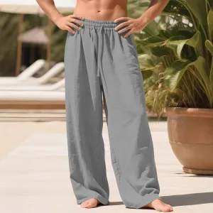Men's Casual Linen Loose Fit Solid Color Pocket Pants