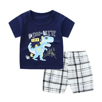 Kids Boys And Girls Fashion Cartoon Cotton Printed Short-Sleeve T-Shirt Loose Shorts Two-Piece Set