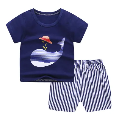Kids Boys And Girls Fashion Cartoon Cotton Printed Short-Sleeve T-Shirt Loose Shorts Two-Piece Set