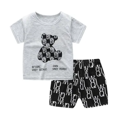 Kids Boys And Girls Fashion Cartoon Cotton Printed Short-Sleeve T-Shirt Loose Shorts Two-Piece Set