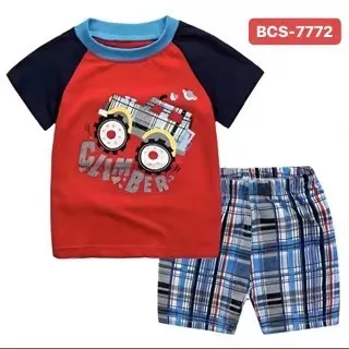 Kids Boys And Girls Fashion Cartoon Cotton Printed Short-Sleeve T-Shirt Loose Shorts Two-Piece Set
