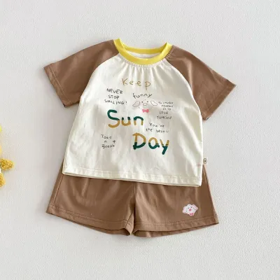 Kids Baby'S Boys And Girls Fashion Cartoon Printed Short-Sleeve T-Shirt Loose Shorts Two-Piece Set