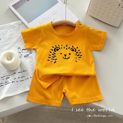 Kids Baby Boys And Girls Fashion Cartoon Cotton Short-Sleeve T-Shirt Thin Loose Shorts Two-Piece Set