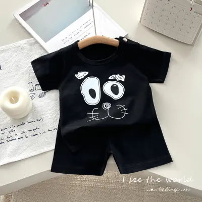 Kids Baby Boys And Girls Fashion Cartoon Cotton Short-Sleeve T-Shirt Thin Loose Shorts Two-Piece Set