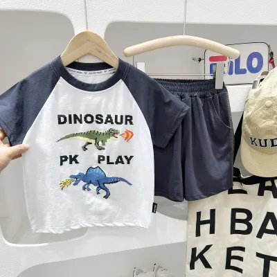 Kids Boys' Fashion Casual Printed Short-Sleeve T-Shirt Loose Shorts Two-Piece Set
