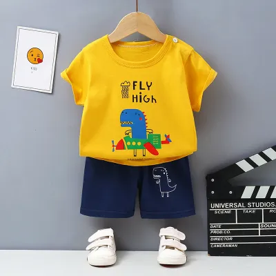 Kids Baby Boys Fashion Casual Printed Short-Sleeve T-Shirt Loose Shorts Two-Piece Set