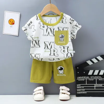 Kids Baby Boys Fashion Casual Printed Short-Sleeve T-Shirt Loose Shorts Two-Piece Set