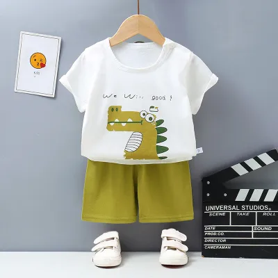 Kids Baby Boys Fashion Casual Printed Short-Sleeve T-Shirt Loose Shorts Two-Piece Set