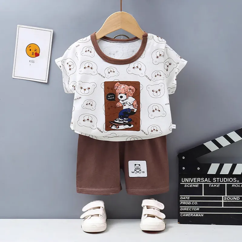 Kids Baby Boys Fashion Casual Printed Short-Sleeve T-Shirt Loose Shorts Two-Piece Set