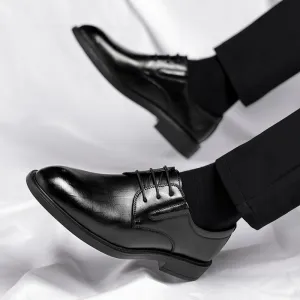 Men's Casual Business Solid Color Leather Shoes with Round Toe