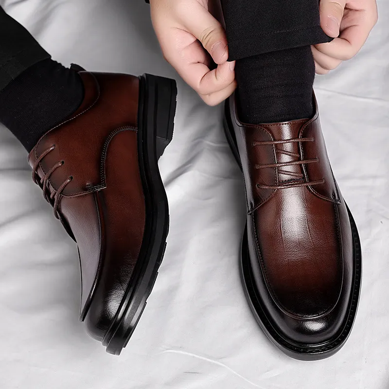 Men's Fashion Casual Round-Toe Business Leather Shoes Low Top