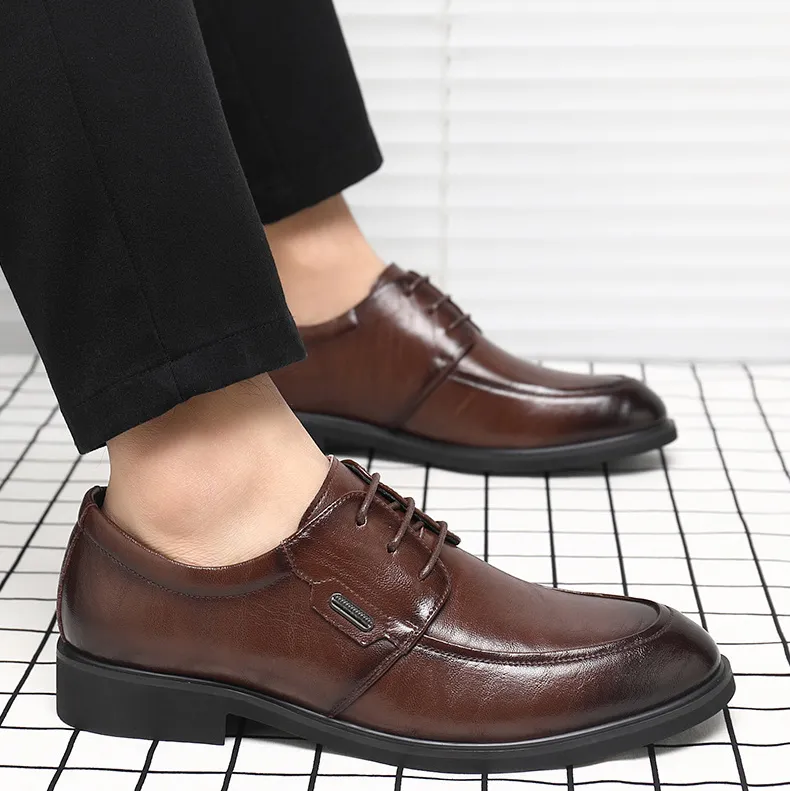 Men's Fashion Casual Pointed Toe Ultrafilm Leather Business Shoes Low Top
