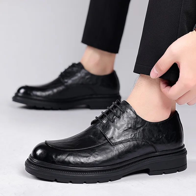 Men's Fashion Casual Round-Toe Business Leather Shoes Low Top
