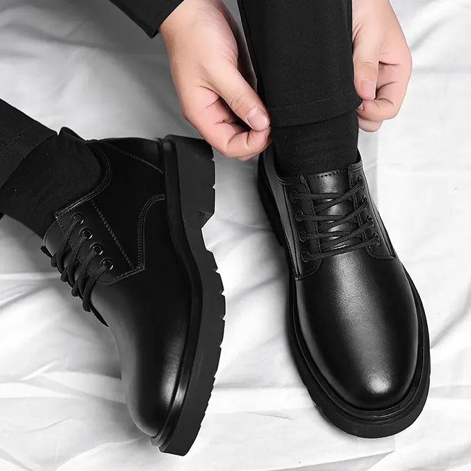 Men's Fashion Casual Solid Color Round-Toe Mid-Calf Boots Regenerated Leather Square Heel Shoes